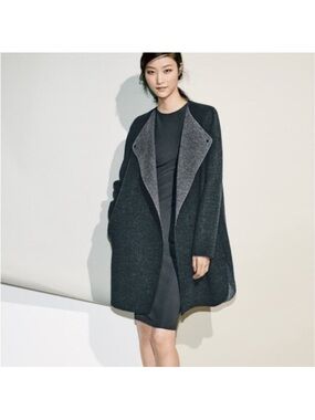 Vince Dark Gray Open-Front Wool-Blend Cardigan with Light Gray Lining